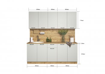 КУхонный гарнитур Валерия 2000 мм вотан/серый (Сурская) в Екатеринбурге - mebel-e96.ru